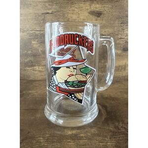 FUDDRUCKERS GLASS MUG VINTAGE RESTAURANT WORLDS GREATEST HAMBURGER SLOGAN 12oz.